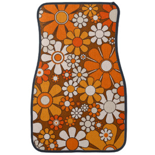 Groovy Retro Floral 60er 70er Pattern Brown & Oran Autofußmatte