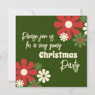 Groovy Retro Floral Christmas Party Einladung
