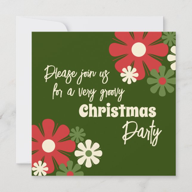 Groovy Retro Floral Christmas Party Einladung (Vorderseite)