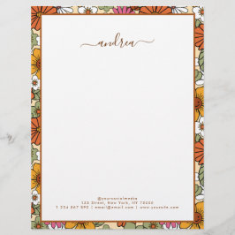 Groovy Retro Floral & Custom Business Script Name Briefbogen
