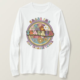 Groovy Retro Floral Daisy Grade Ein Lehrer Name T-Shirt