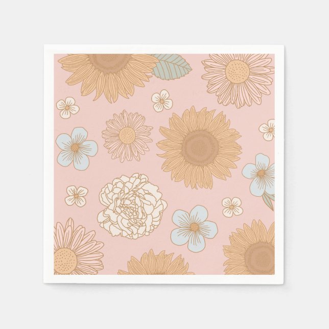 Groovy Retro Floral Geburtstag Serviette (Vorderseite)
