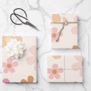 Groovy Retro Floral Geschenkpapier Set