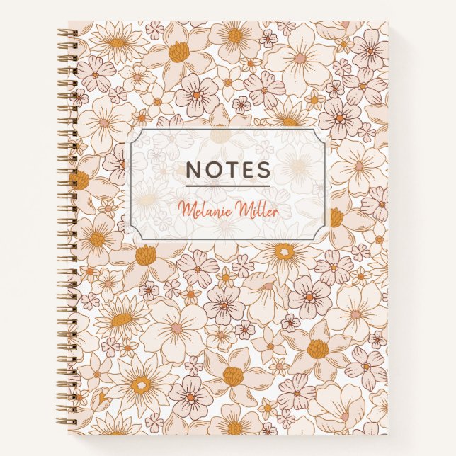 Groovy Retro Floral Muster Light Pink Notizbuch (Vorderseite)