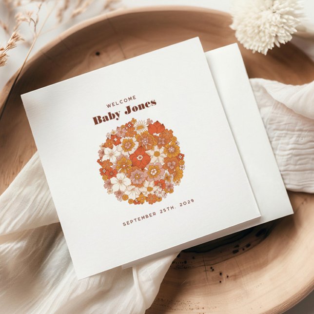 Groovy Retro Floral Pink Orange Baby Dusche Serviette (Von Creator hochgeladen)