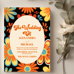 Groovy Retro Floral Wedding Einladung