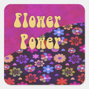 Groovy Retro Flower Power 60er 70er Quadratischer Aufkleber