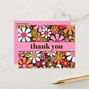 Groovy Retro Flower Power Danke Postkarte