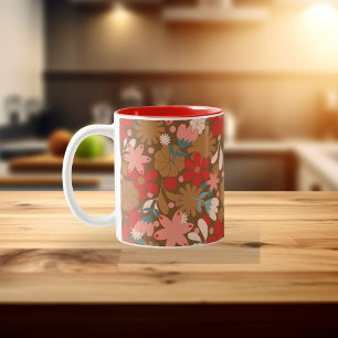 Groovy Retro Flower Power in Rot Zweifarbige Tasse