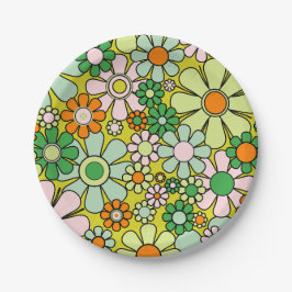 Groovy Retro Garden 60er 70er Spring Floral Patter Pappteller