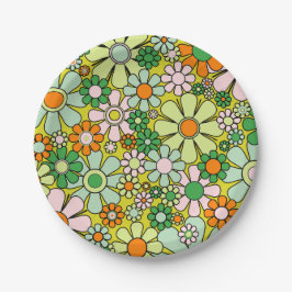 Groovy Retro Garden 60er 70er Spring Floral Patter Pappteller