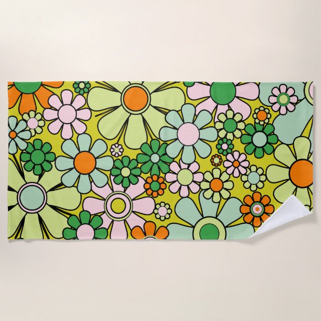 Groovy Retro Garden 60er 70er Spring Floral Patter Strandtuch (Vorderseite)