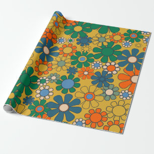 Groovy Retro-Gartenblumen 60er 70er Floralmuster Geschenkpapier