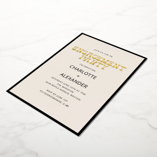 Groovy Retro Gold Schwarz Creme Verlobungsfeier Folieneinladung