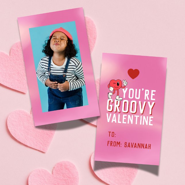 Groovy Retro Gradient Valentine's Classroom Card Mitteilungskarte (Groovy Retro Gradient Valentine's Classroom Card)