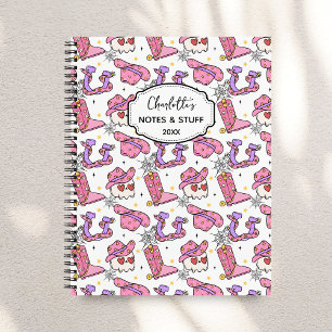 Groovy Retro Halloween Cowboy Monogramm Notizbuch