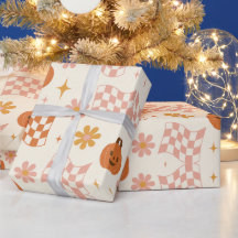Groovy Retro Halloween Schachbrett-Wrap-Papier