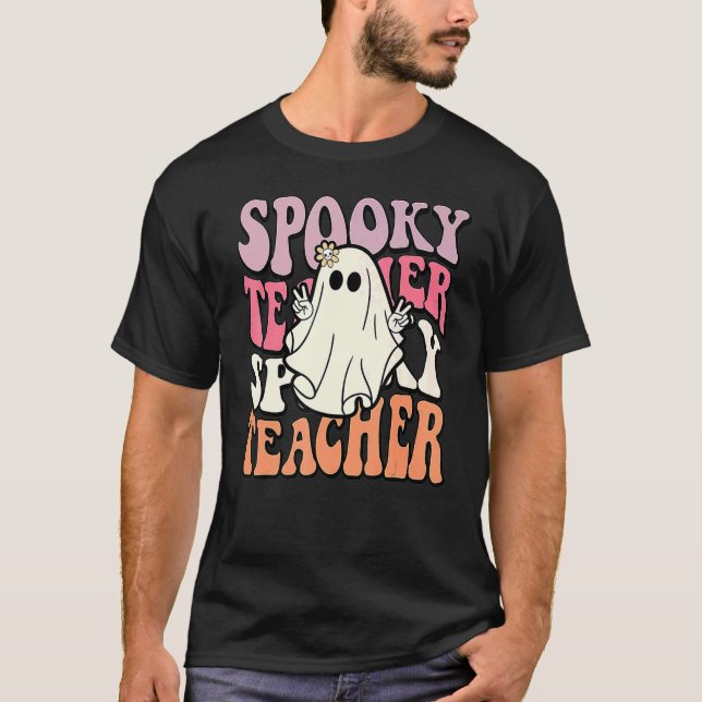 Groovy Retro Halloween Spooky Teacher Trick oder T T-Shirt (Vorderseite)
