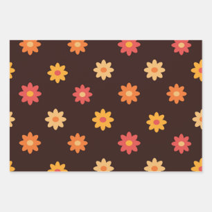 Groovy Retro Hippie Blume Muster Geschenkpapier Set