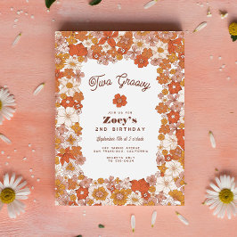 Groovy Retro Hippie Floral Pink Orange Geburtstag Einladung