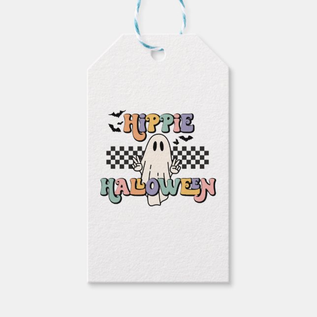 Groovy Retro Hippie Halloween Ghost Geschenkanhänger (Vorderseite)