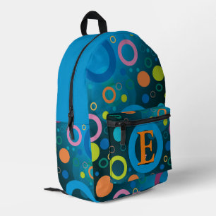 Groovy Retro-Kreise Monogramm Blaue Farbige Bedruckter Rucksack