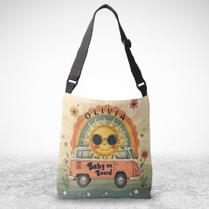 Groovy Retro lächelndes Baby Sonne, Peace & Love V Tragetaschen Mit Langen Trägern