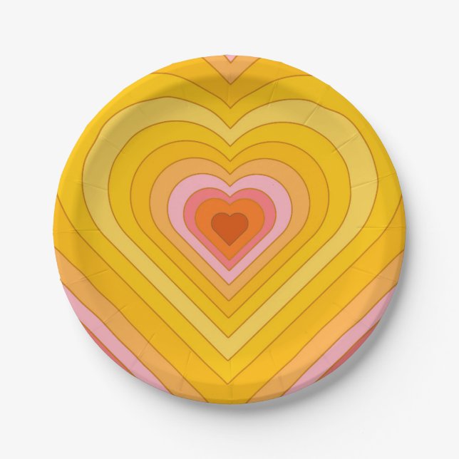 Groovy Retro Layered Heart Pappteller (Vorderseite)