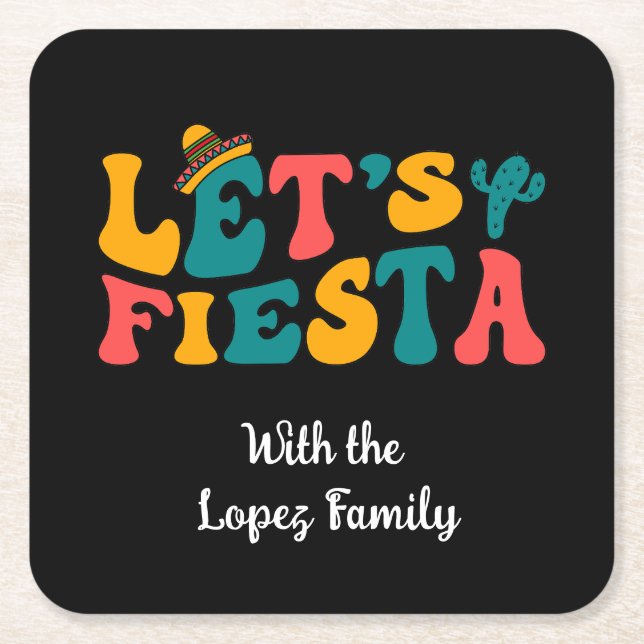 Groovy Retro Let's Fiesta Rechteckiger Pappuntersetzer (Vorderseite)
