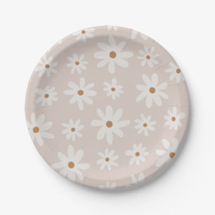 Groovy Retro Light Brown Daisy Floral Pappteller