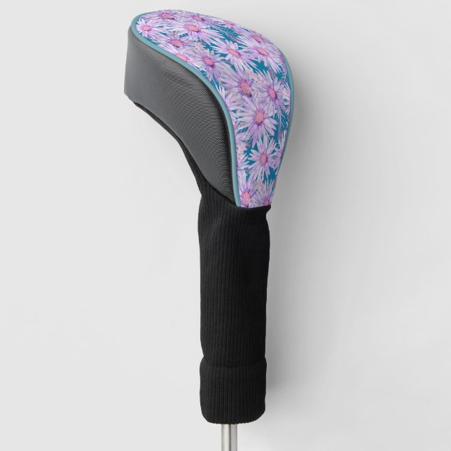Groovy Retro Lila Daisy Pattern Golf Headcover (angewinkelt)