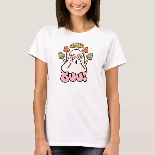 Groovy Retro Mashrooms Halloween Boo Ghost Niedlic T-Shirt (Vorderseite)