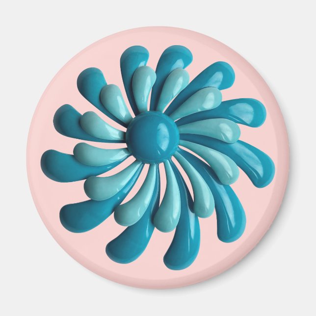 Groovy Retro MOD Atomic Hippie Daisy Blume Blue Magnet (Vorne)