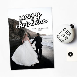 Groovy Retro Modern Minimal Weihnachtsfoto Card Einladung