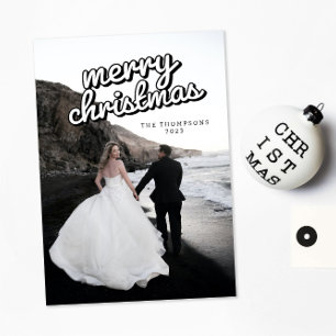 Groovy Retro Modern Minimal Weihnachtsfoto Card Einladung