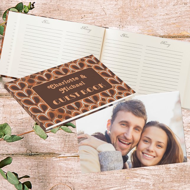 Groovy Retro Muster der 70er Jahre | Hochzeit von  Gästebuch (Front, Back & Inside)