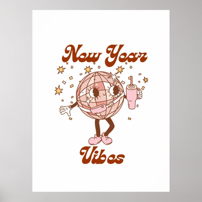Groovy Retro New Year Vibes Party Celebration 2025 Poster (Vorne)
