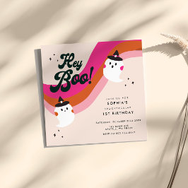 Groovy Retro Niedlich Ghost Hey Boo 1. Geburtstag Einladung