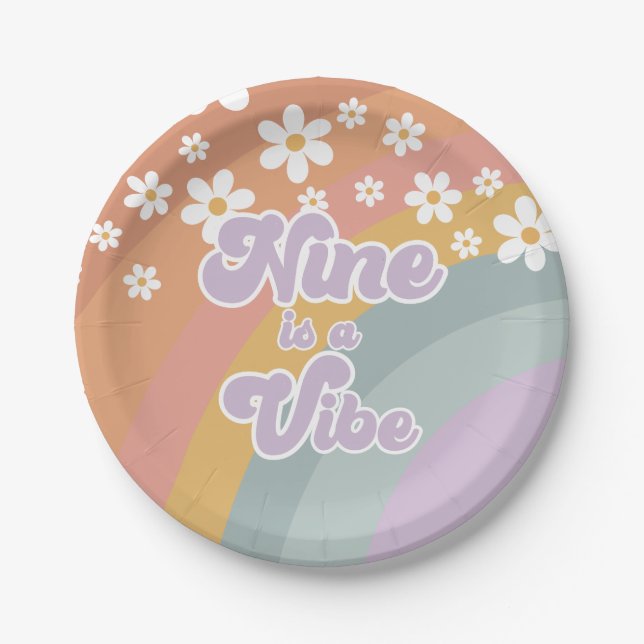 Groovy Retro Nine ist eine Vibe Rainbow Paper Plat Pappteller (Vorderseite)