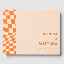 Groovy Retro Orange Abstrakter Karo Hochzeit maßge