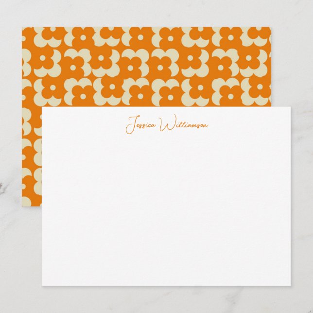 Groovy Retro Orange Blume Personalisiert Name Mitteilungskarte (Vorne/Hinten)