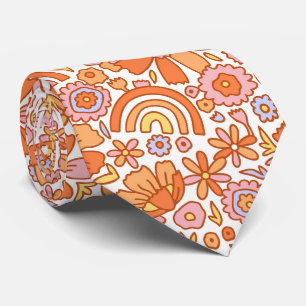 Groovy Retro Orange Blumenmuster Krawatte