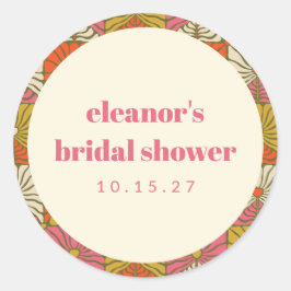 Groovy Retro Orange Botanisches Brautparty kundens Runder Aufkleber