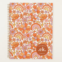 Groovy Retro Orange Florals Monogram