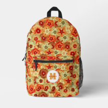 Groovy Retro Orange Hippie Blume Monogramm