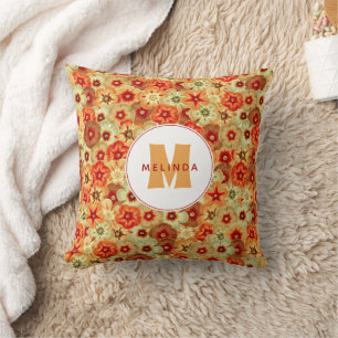Groovy Retro Orange Hippie Blume Monogramm Kissen