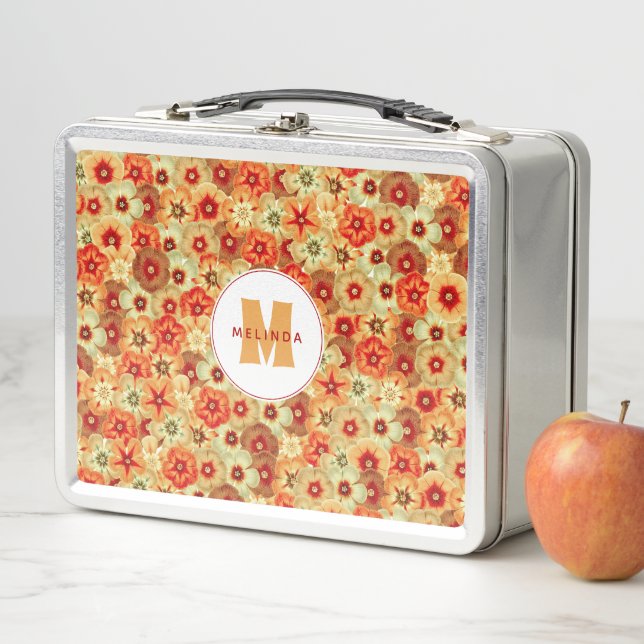 Groovy Retro Orange Hippie Blume Monogramm Metall Brotdose (Beispiel)