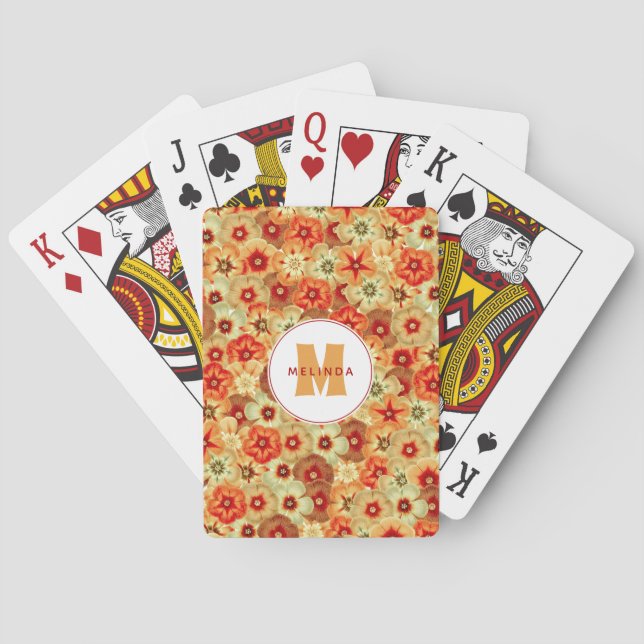 Groovy Retro Orange Hippie Blume Monogramm Spielkarten (Rückseite)