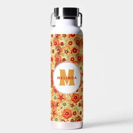 Groovy Retro Orange Hippie Blume Monogramm Trinkflasche