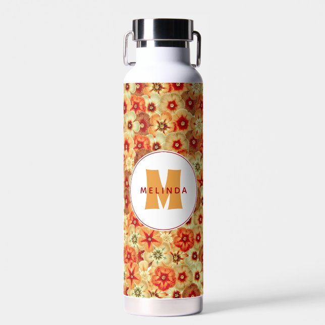 Groovy Retro Orange Hippie Blume Monogramm Trinkflasche (Vorne)